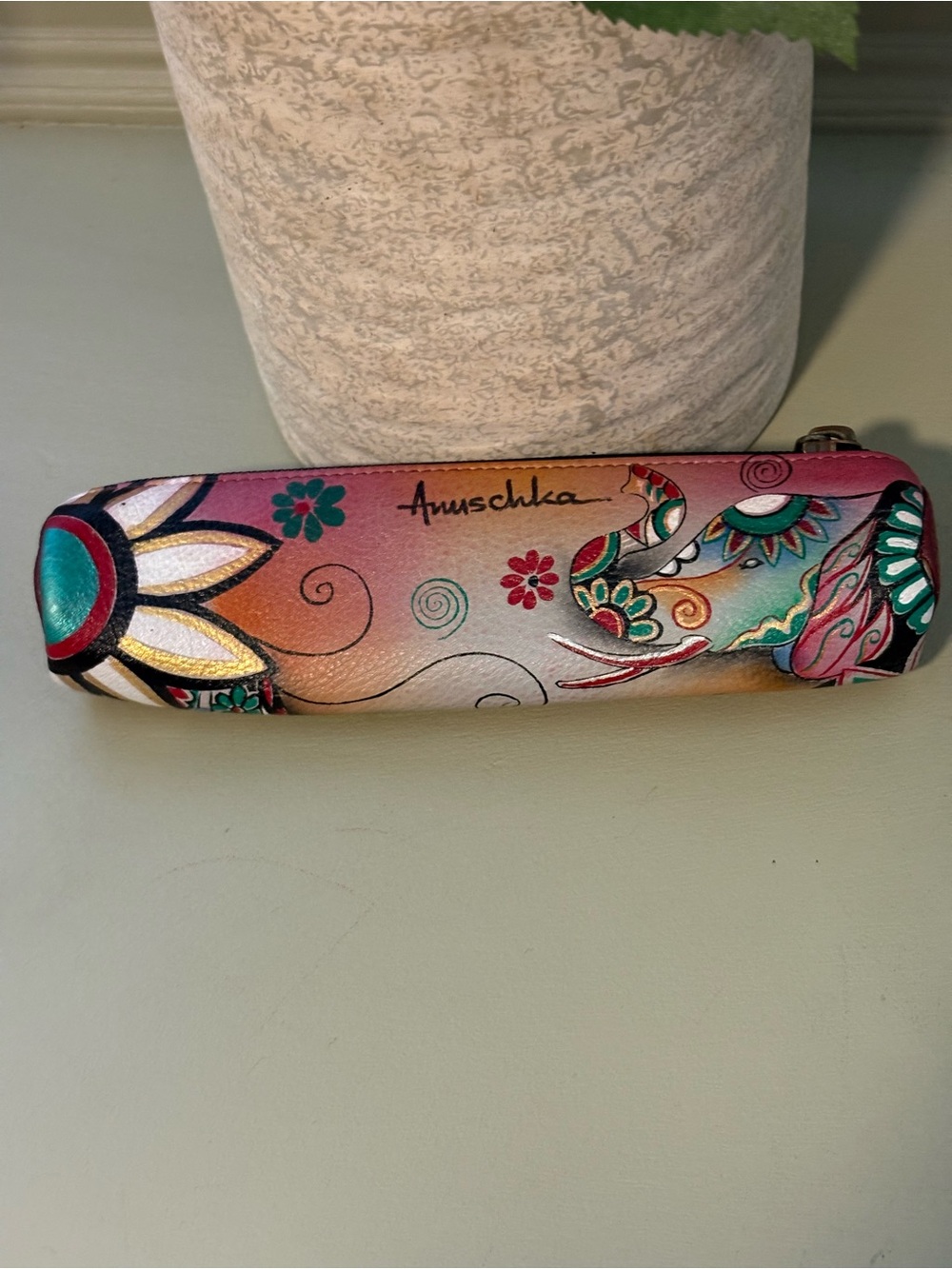 Anuschka Floral Elephant Leather Eyeglass/Cosmetic Case - Multicolor